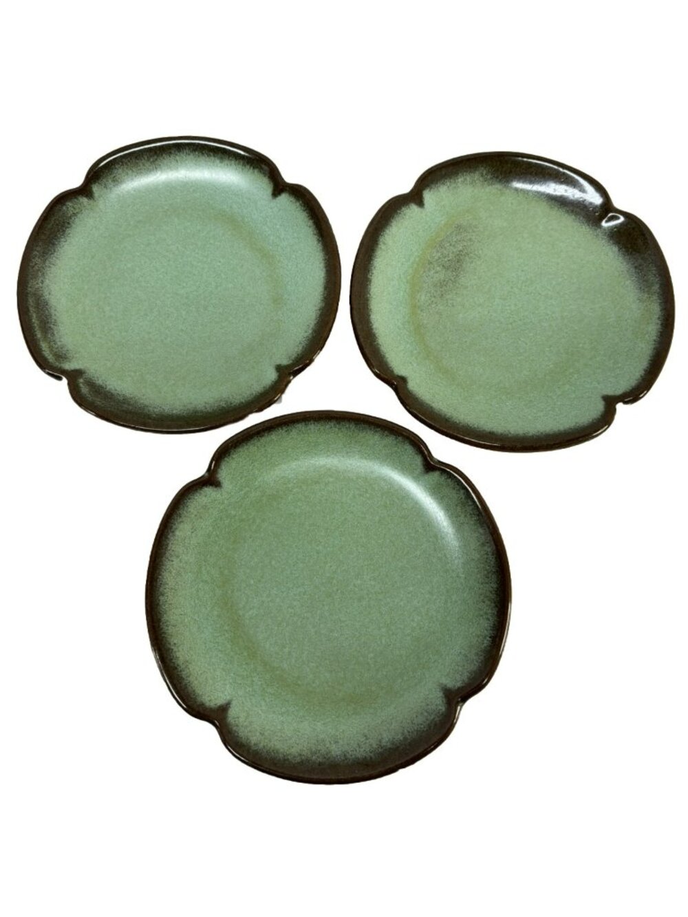3 Frankoma Plainsman Prairie Green Brown 5E Scalloped App/Dessert/Salad Plate